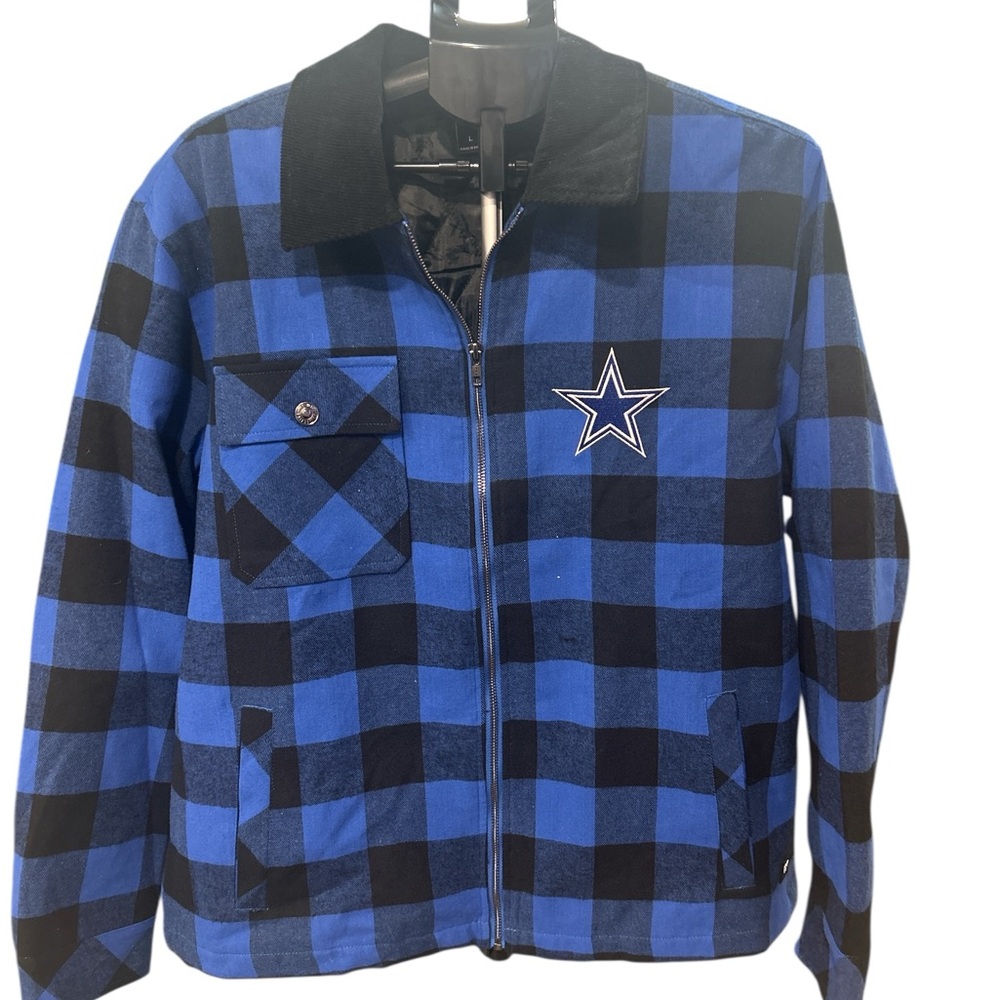 The Wild Collective Dallas Cowboys Plaid Jacket Mens Blue Black Buffalo Check L